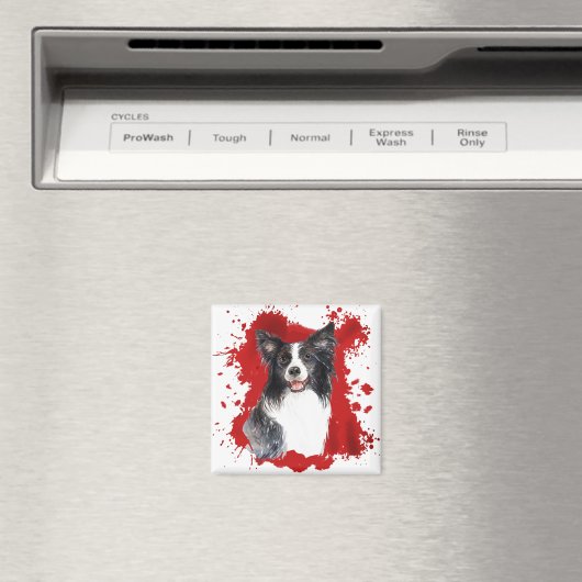 Bordure Collie Chien Rouge Magnet Abstrait (In Situ (Lave-vaisselle))