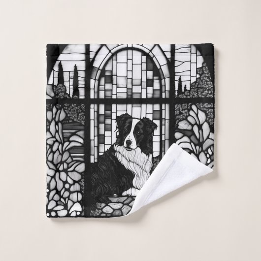 Bordure Collie Chiens noirs et blancs Douche Ridea (Gant de toilette)