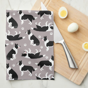Bordure Collie et serviette de cuisine Empreinte d