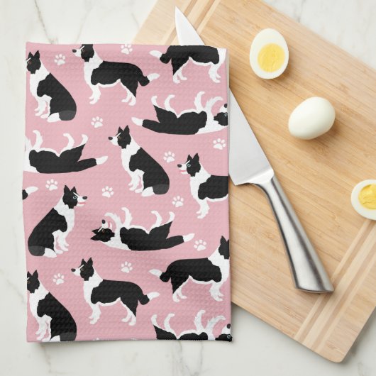 Bordure Collie et serviette de cuisine Empreinte d (Quart Plié)