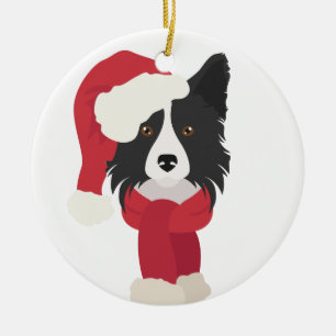 Bordure Collie ornement de Noël. Neige
