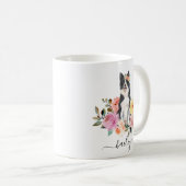 Bordure Collie Personnalisé Floral Café Mug (Devant droit)