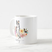 Bordure Collie Personnalisé Floral Café Mug (Devant gauche)