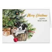 Bordure Collie Puppy Panier d'osier Noël (Devant horizontal)