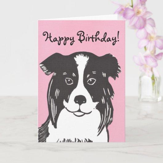 Bordure Collie rose Bonne carte d'anniversaire (Orchidée)