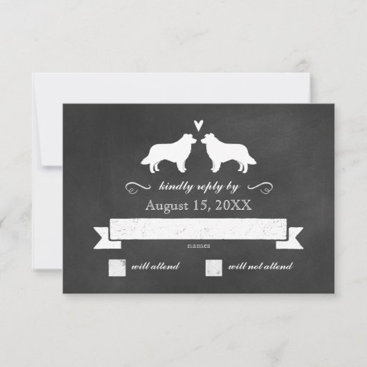Bordure Collie Silhouettes Mariage Réponse RSVP (Devant)