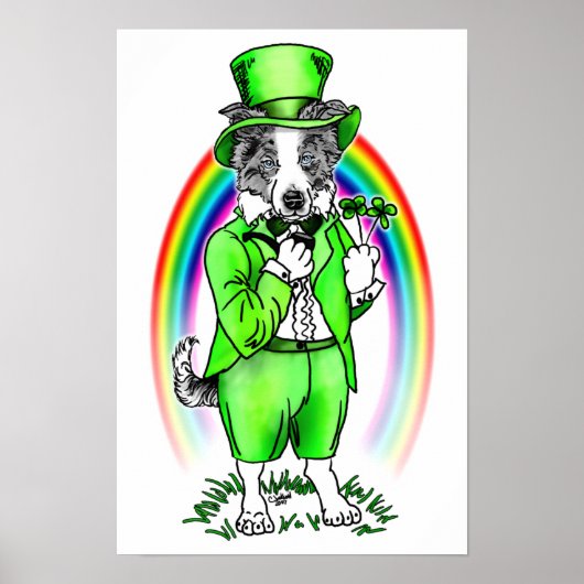 Bordure Collie St Patrick's Day Poster (Devant)