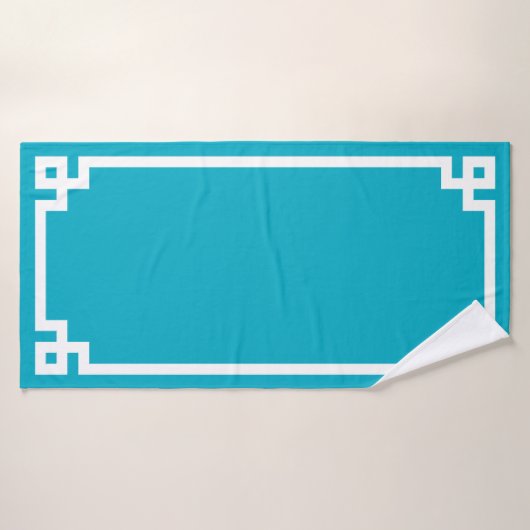 Bordure de clé grecque Azure et White (Serviette de bain)