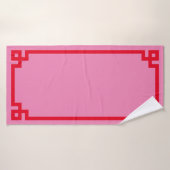 Bordure de clé grecque rose et rouge (Serviette de bain)