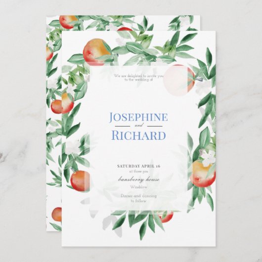 Bordure de fruits d'été, faire-part de mariage (Devant / Derrière)