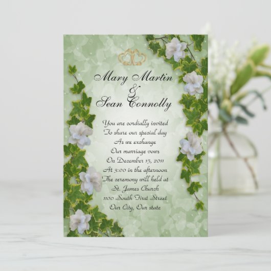 Bordure de lierre faire-part de mariage avec garde (Debout devant)