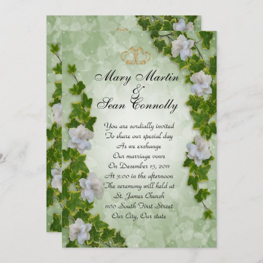 Bordure de lierre faire-part de mariage avec garde (Devant / Derrière)