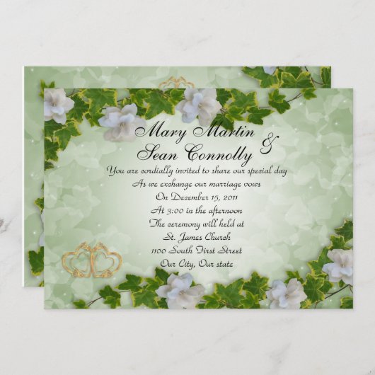 Bordure de lierre faire-part de mariage avec garde (Devant / Derrière)