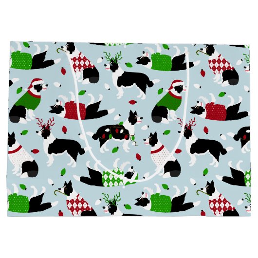 Bordure de Noël Collie Grand sac cadeau (Dos)