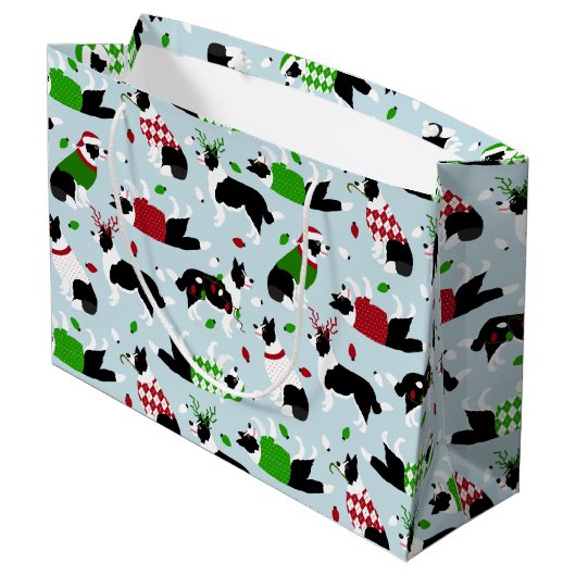 Bordure de Noël Collie Grand sac cadeau (Dos Angle)