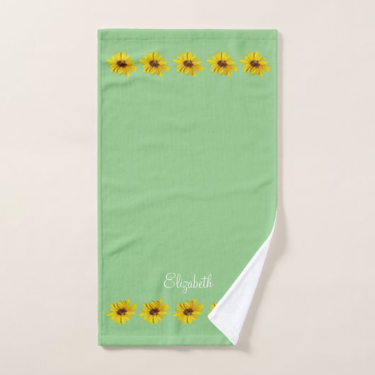 Bordure de tournesol en vert avec nom (Serviette à main)