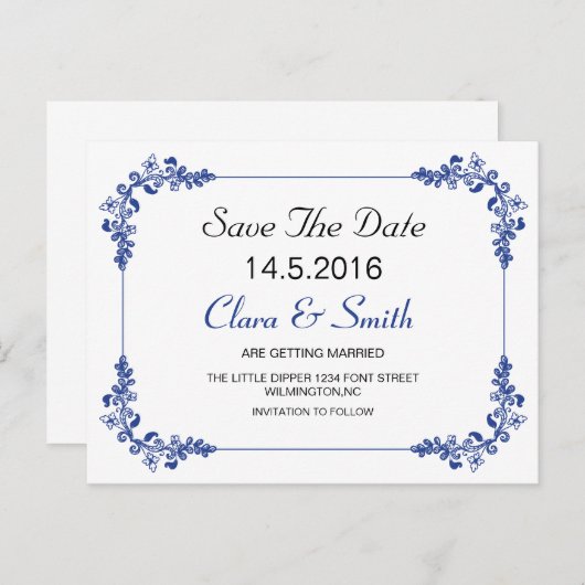 Bordure décorative Enregistrer la carte Date (Devant / Derrière)