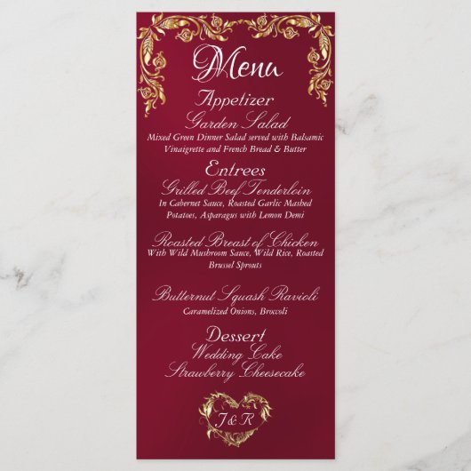 Bordure d'or sur le menu Mariage Bourgogne (Devant)
