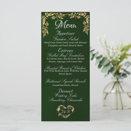 Bordure d'or sur le menu Mariage Emerald (Debout devant)