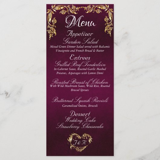 Bordure d'or sur le menu Mariage Plum (Devant)