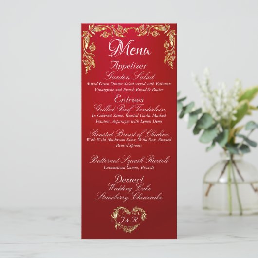 Bordure d'or sur le menu Mariage rouge Crimson (Debout devant)
