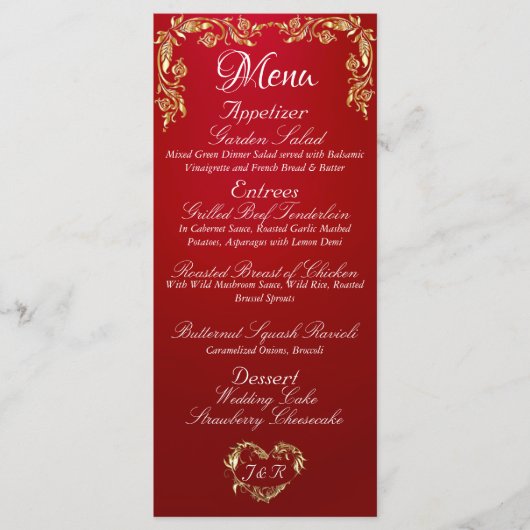 Bordure d'or sur le menu Mariage rouge Crimson (Devant)