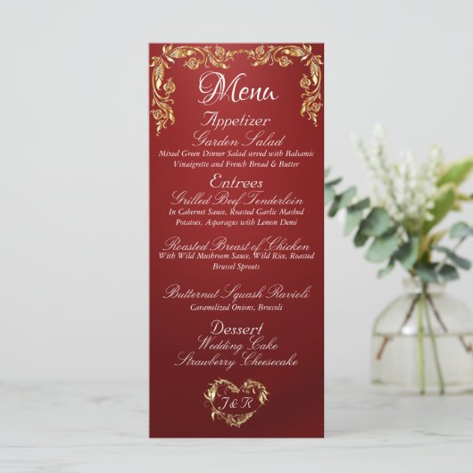 Bordure d'or sur le menu Mariage rouge Ruby (Debout devant)