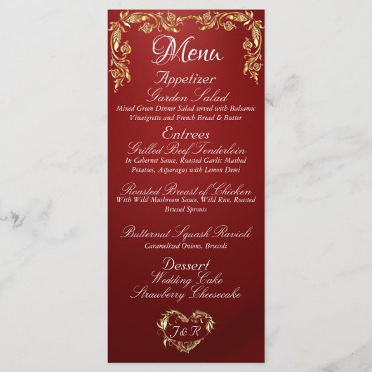Bordure d'or sur le menu Mariage rouge Ruby (Devant)