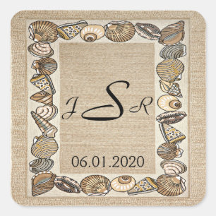 Bordure du coquillage sur un autocollant de monogr