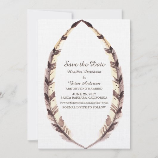 Bordure en plumes Enregistrer la date Invitation (Devant)
