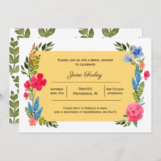 Bordure fleur sauvage avec invitation jaune (Devant / Derrière)