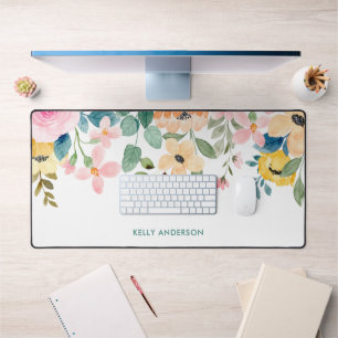 Bordure Florale Aquarelle Botanique Gris Rose Pêch