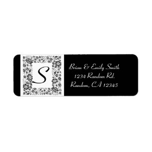 Bordure florale noir blanc monogramme étiquettes