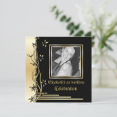 Bordure florale noire et or invitation à l'anniver (Debout devant)