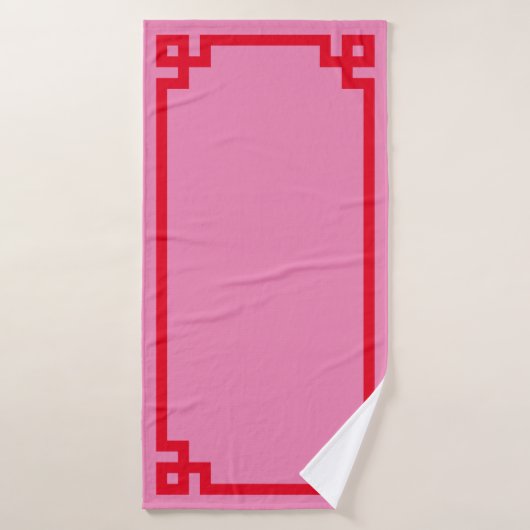 Bordure grecque rose et rouge (Serviette de bain)