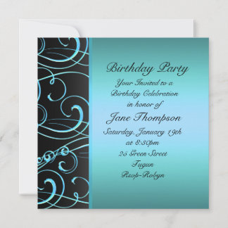 Bordure latérale Bleu/Noir Invitation d'anniversai