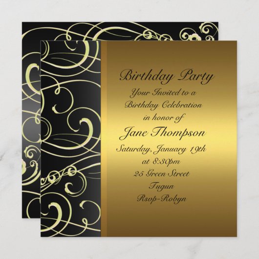 Bordure latérale Gold/Black Swirl Invitation d'ann (Devant / Derrière)