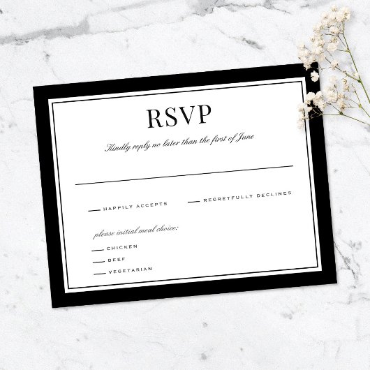 Bordure noire élégante | Carte de réponse Mariage