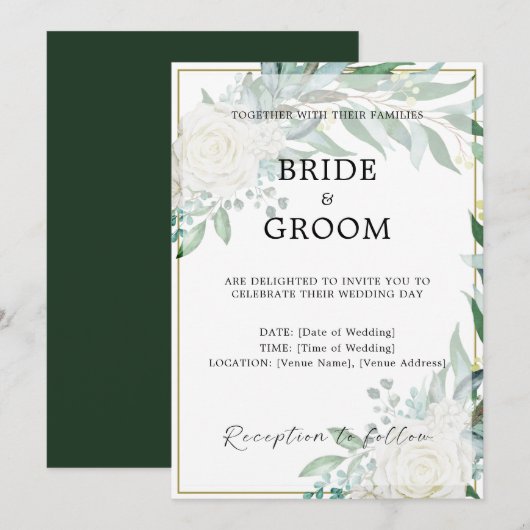 Bordure or Faire-part de mariage de verdure fleuri (Devant / Derrière)