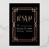 Bordure or Rose moderne sur carte RSVP noire (Recto)