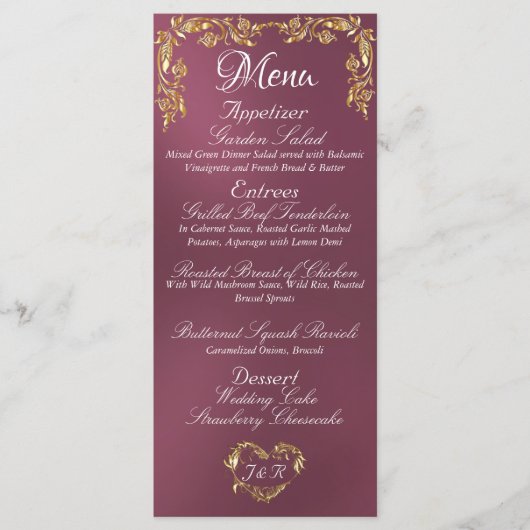 Bordure or sur le menu Mariage Lavender (Devant)