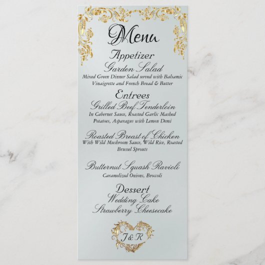 Bordure or sur le menu Mariage satiné blanc (Devant)