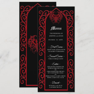 Bordure ornée noire et rouge Menu de mariage gothi