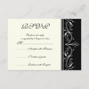 Bordure ornementale noir blanc mariage carte RSVP