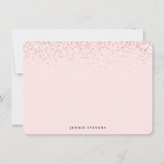 Bordure Pailletée, Carte Personnalisée Rose Blush (Devant)