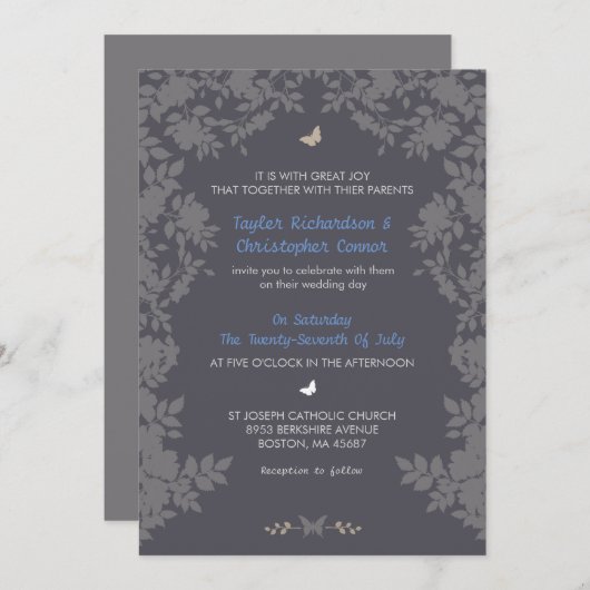 Bordure romantique de fleurs | Invitations de mari (Devant / Derrière)