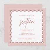 Bordure rose ondulée Seizième invitation anniversa (Devant / Derrière)