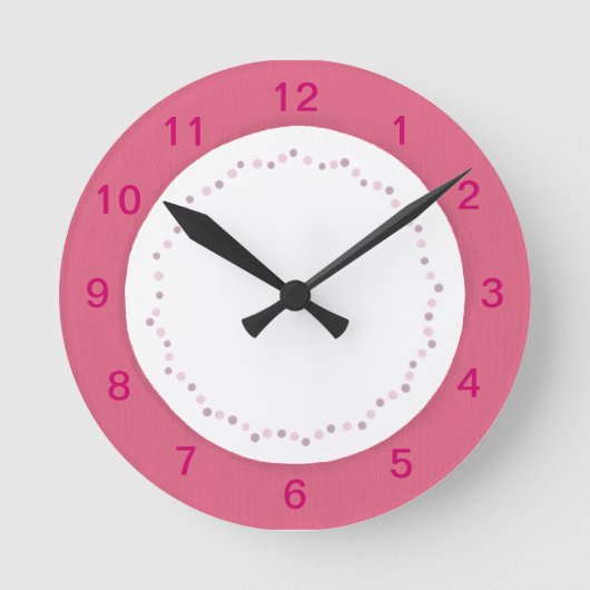 Bordure rose sur blanc, horloge murale pois (Recto)