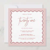 Bordure rose Vague Vingt et un Invitation annivers (Devant)