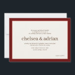 Bordure rouge Vin Faire-part de mariage simple<br><div class="desc">Faites une déclaration d'élégance sobre avec ce design d'invitation à un mariage simple et brun d'automne ou d'hiver avec une riche bordure de corail chaud et des tons rouges bordeaux sur blanc chaud. Utilisez l'option de personnalisation pour changer toutes les couleurs pour s'adapter à votre thème mariage, vous pouvez même...</div>